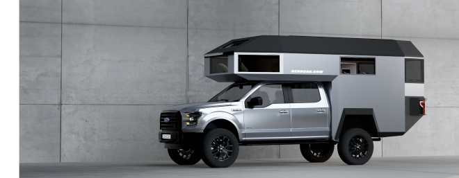 EDGE Explorer Kabine Seitenansicht Seitliche Ansicht eines Ford F-150 Pick-Ups mit EDGE Explorer Expeditionskabine